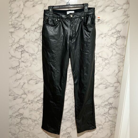 ASOS DESIGN 90's straight leg leather look pant in black - Picture 1 of 5